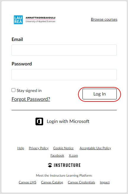 Email and password fields 